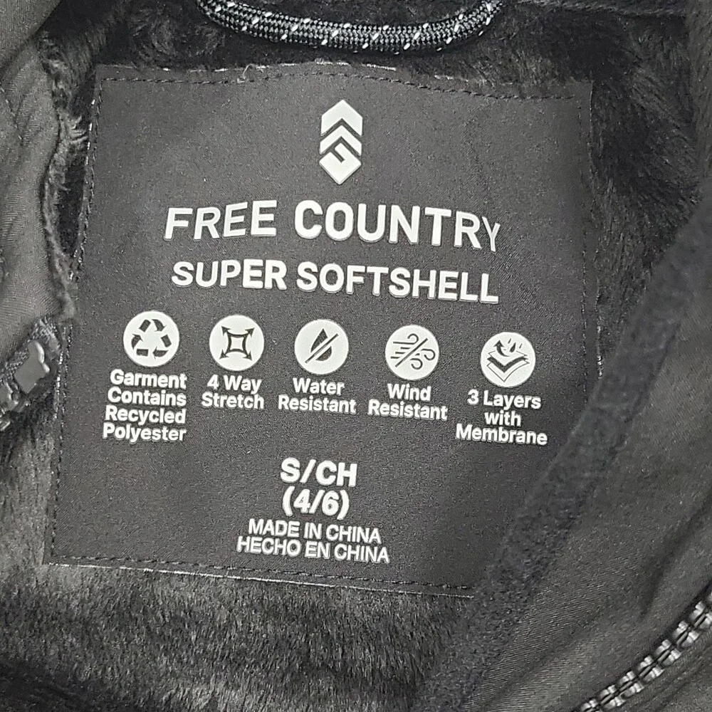 Free Country Womens Black Softshell Hooded Jacket Zip Pockets Size S 4/6